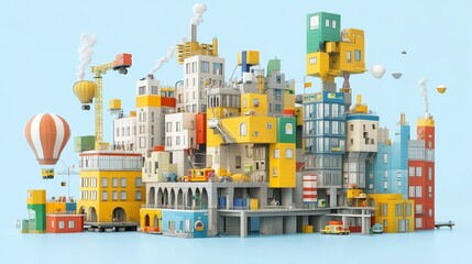 Poster - Whimsical architectural mosaic cityscape vibrant cityscape of blocks creative construction skyline building blocks dreamlike urbanism