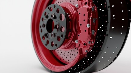 Aufkleber - Close-up of a red and black custom car wheel with brake caliper.