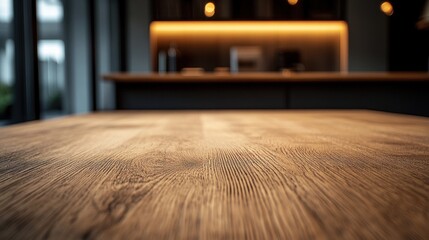 Aufkleber - Close-up of a rustic wooden table in a modern kitchen.