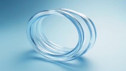 Wall Mural - two translucent glass rings interlocked, on a blue background.