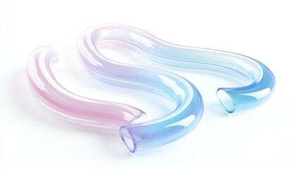 Wall Mural - Two translucent pastel tubes, curved and S-shaped, isolated on white.