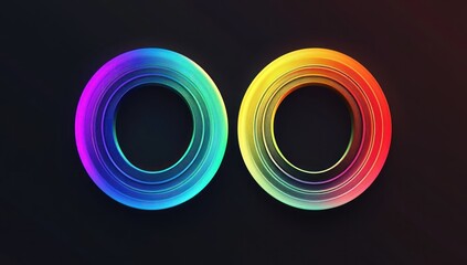 Wall Mural - two vibrant, rainbow-colored concentric circles on dark background.