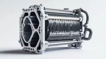 Aufkleber - close-up of a sleek, metallic fuel cell, showcasing intricate internal components and connections ag