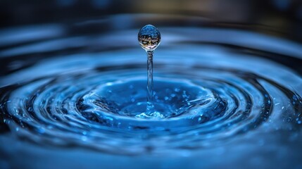 Aufkleber - Close-up of a water droplet falling and creating concentric ripples on a water surface.
