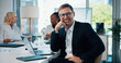 © PeakPoints/peopleimages.com - Mature banker, portrait and happy man in meeting on laptop for finance, tax research and debt management. Investment broker, audit or advisor with smile for team, financial account and report update