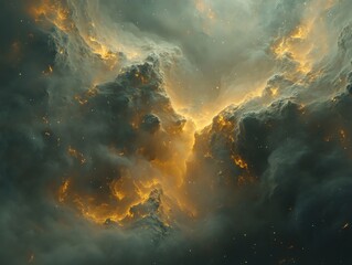 Wall Mural - Mystical Nebula Cloudscape with Golden Light and Stars Aesthetic