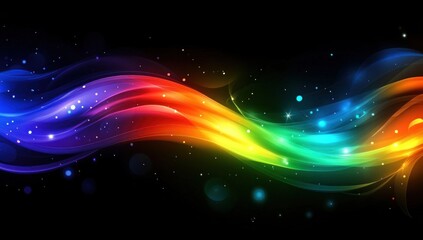 Wall Mural - vibrant rainbow wave with glowing particles on black background.