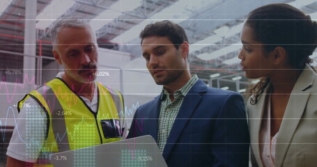 Poster - Image of data processing over diverse colleagues using tablet