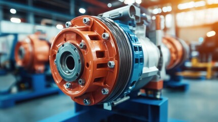 Poster - Close-up of an industrial machine component, showcasing its intricate design and robust construction within a factory setting.