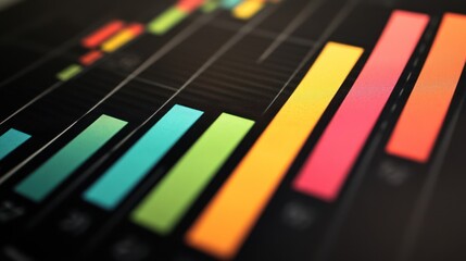 Aufkleber - Close-up of colorful bar graph on dark background showing data growth.