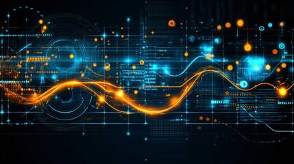 Poster - Abstract digital network visualization with glowing lines and vibrant lights for futuristic technology data analysis and connectivity