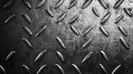 Aufkleber - Close-up of dark gray metallic surface with diamond plate pattern, showing texture and wear.