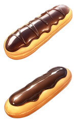 Aufkleber - Chocolate eclairs with glossy icing and smooth texture, isolated on transparency background