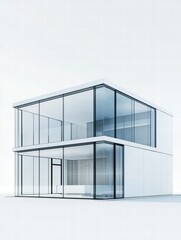 Aufkleber - Modern Architectural Marvel: A pristine, contemporary two-story building with sleek lines and expansive glass windows, embodying modern design and spaciousness.