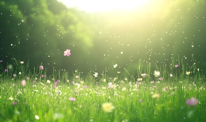 Poster - Vibrant wildflower explosion in a lush green valley, showcasing nature's beauty and diversity.