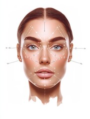 Leinwandbilder - Female face medical illustration showing precise Botox injection points and detailed anatomical features for cosmetic procedures. Generative AI