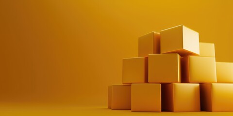 Poster - Piling golden boxes in a minimalist studio product photography modern decoration indoor close-up luxury concept