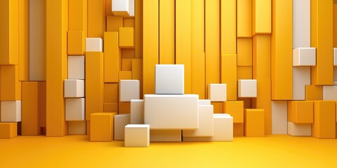 Poster - Dynamic geometric shapes composition modern studio 3d render bright yellow environment abstract design