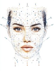 Poster - Detailed medical illustration of female facial anatomy with Botox injection points clearly marked. Generative AI