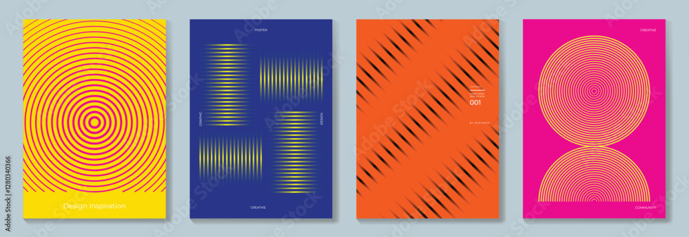 Abstract line wave poster background vector set. Minimalist cover ...