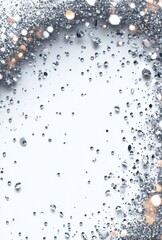 Poster - Delicate Water Droplets on a Shimmering Silver Background Creating a Beautiful Visual Frame for Various Uses in Design and Decoration