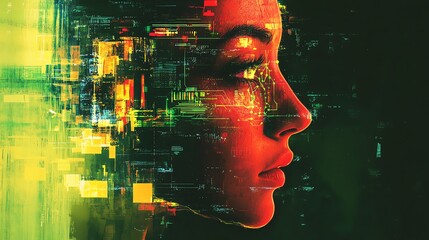 Poster - woman face digital art abstract technology portrait