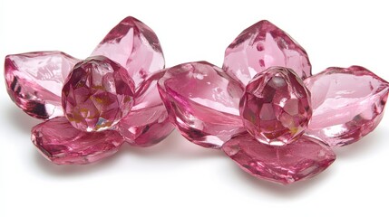 Poster - Two intricately designed pink crystal lotus flowers resting on a white surface, showcasing their elegance