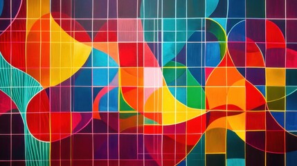 Poster - Vibrant geometric abstract composition with intersecting grid lines