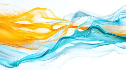 Wall Mural - Abstract flowing waves in vibrant orange and blue colors on a white background, evoking motion