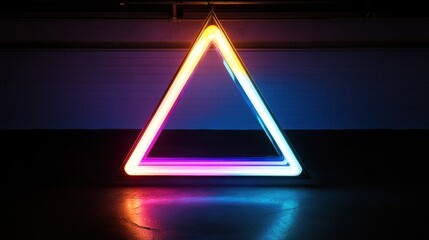 Poster - Iridescent Triangle Neon Sign Against Brick Wall Backdrop Scenery