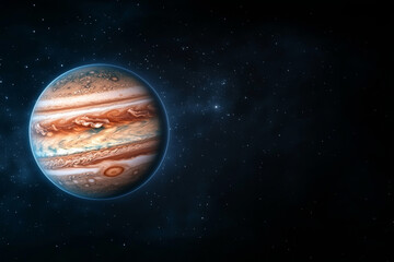 Wall Mural - Jupiter and Earth alignment in deep space. Jupiter in vibrant cosmic alignment with stars in background