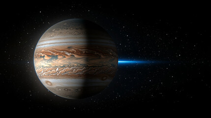 Wall Mural - Jupiter and Earth alignment in deep space. Jupiter gaseous layers with distant star in space