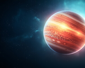 Wall Mural - Jupiter and Earth alignment in deep space. Jupiter with radiant gas clouds in space, surrounded by stars