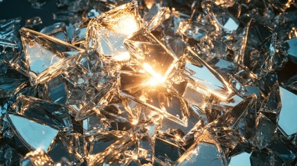 Poster - Sharp reflections and refractions in broken glass pieces abstract image