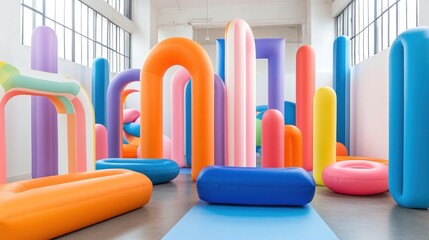 Poster - Playful Inflatable Sculpture Garden in Bright Colorful Tones