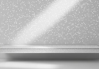Poster - Elegant Minimalist Showcase with Soft Rays of Light and Gentle Particle Background for Displaying Products or Artwork in a Contemporary Setting