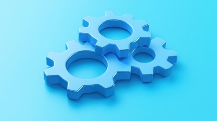 Poster - Three interconnected blue gears on a smooth blue background, symbolizing teamwork and innovation