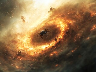 Wall Mural - Alien Creature Floating in a Fiery Galaxy with Swirling Clouds