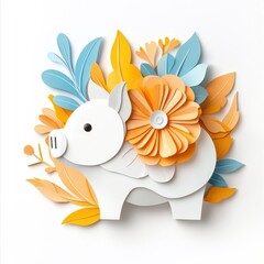 Wall Mural - Paper art piggy bank, layered textures, isolated on white background.