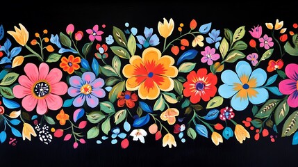 Wall Mural - Vibrant Floral Fiesta: A Hand-Painted Tapestry of Blossoms