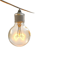 Poster - glowing vintage light bulb hanging from wire, illuminating its surroundings with warm glow. filament design adds classic touch to modern decor