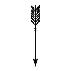 Poster - simple black arrow with feathers, symbolizing direction and movement. This graphic can be used in various designs and contexts