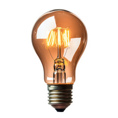 Poster - vintage light bulb with warm glow, showcasing its filament design and amber glass. This decorative piece adds cozy ambiance to any space