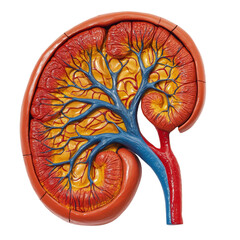 Poster - Detailed anatomical model of human kidney showcasing blood vessels and structures, emphasizing its complex network. Ideal for educational purposes
