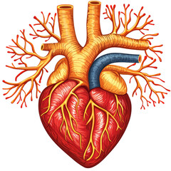 Poster - Anatomical illustration of human heart with detailed arteries and veins, showcasing circulatory system structure and function