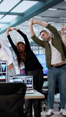 Poster - Business Workers Standing In Office Doing Stretching