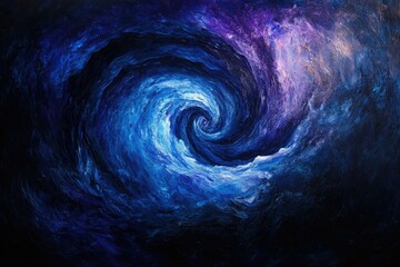 Aufkleber - Abstract swirling vortex painting in deep blues and purples, evoking cosmic energy and ocean depths.