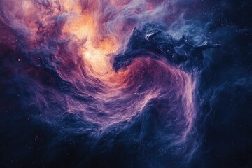 Poster - A swirling cosmic nebula, vibrant hues of purple, orange, and blue.  Stars scattered throughout.