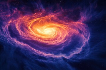 Poster - A vibrant cosmic swirl of orange and purple nebulae, glowing intensely in the dark expanse of space.
