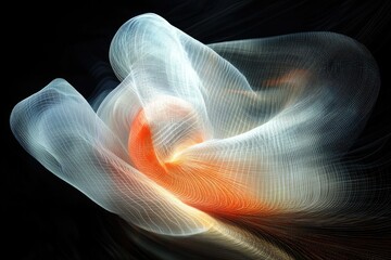 Poster - Abstract swirling mesh artwork with orange and white hues creating a flowing, dynamic composition.